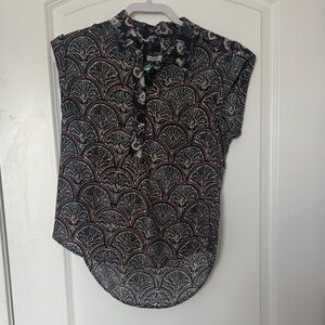 Veronica Beard Black and Pink Patterned Blouse